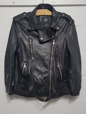 Zara Bikercore Super Soft Genuine Black Leather Biker Jacket with Zip Details